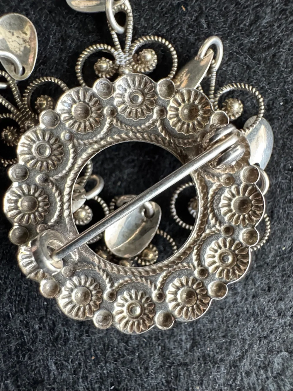 VTG Norwegian Solje Brooch 830S Silver Filigree Dangle Bridal Wedding Pin Bunad